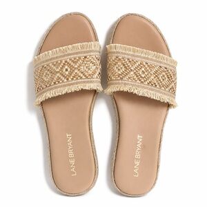 Lane Bryant Beige Braided Fringe Slide Sandals